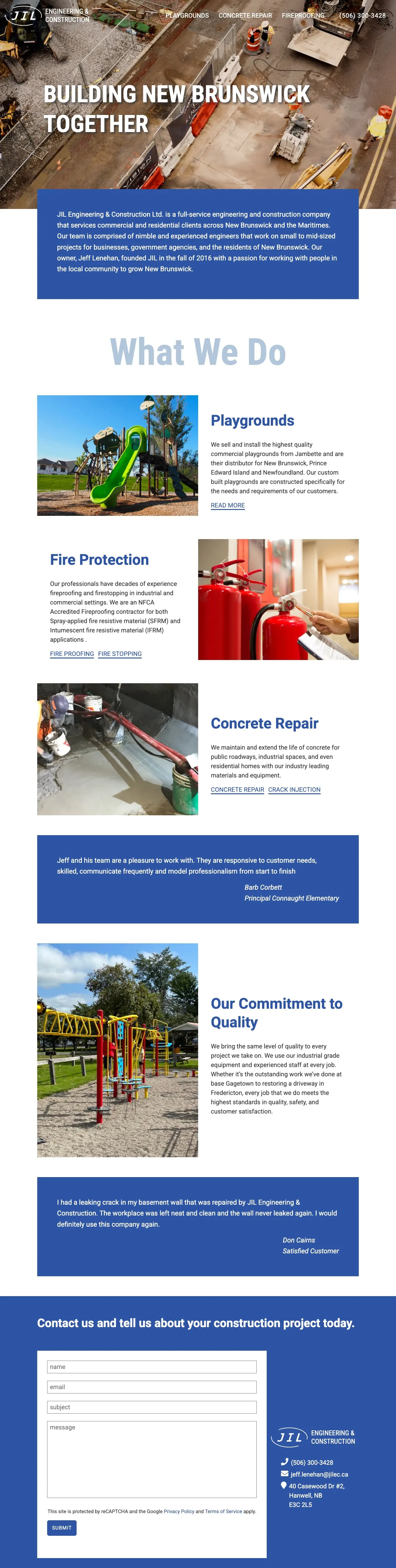 Above the fold of the JIL Engineering & Construction website