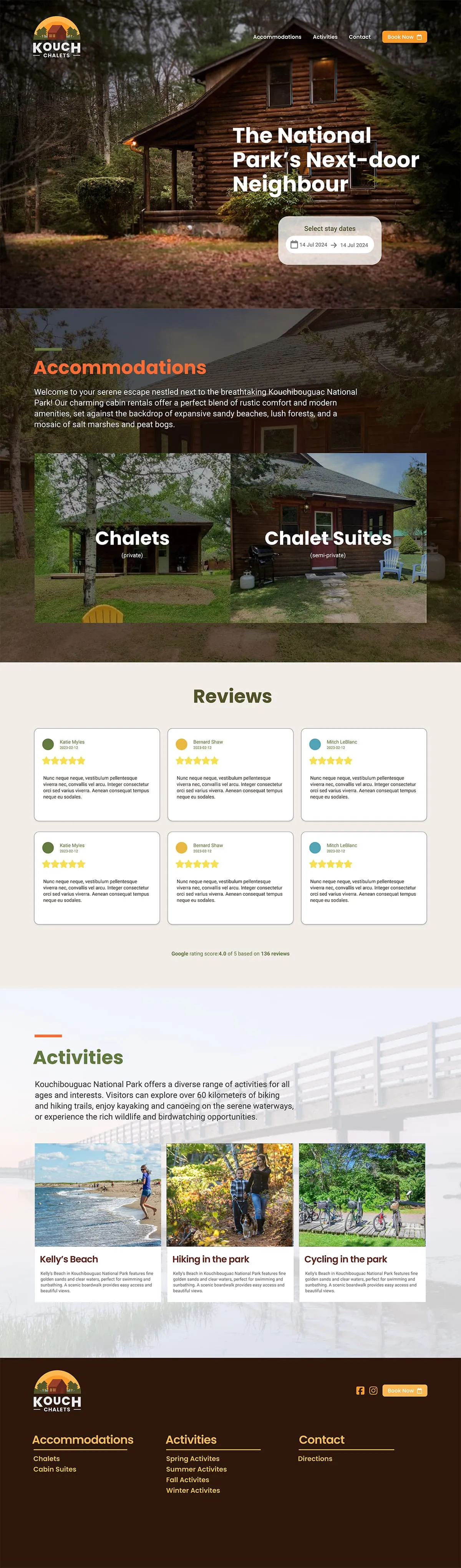 The hero section of the redesigned Kouch Chalets website