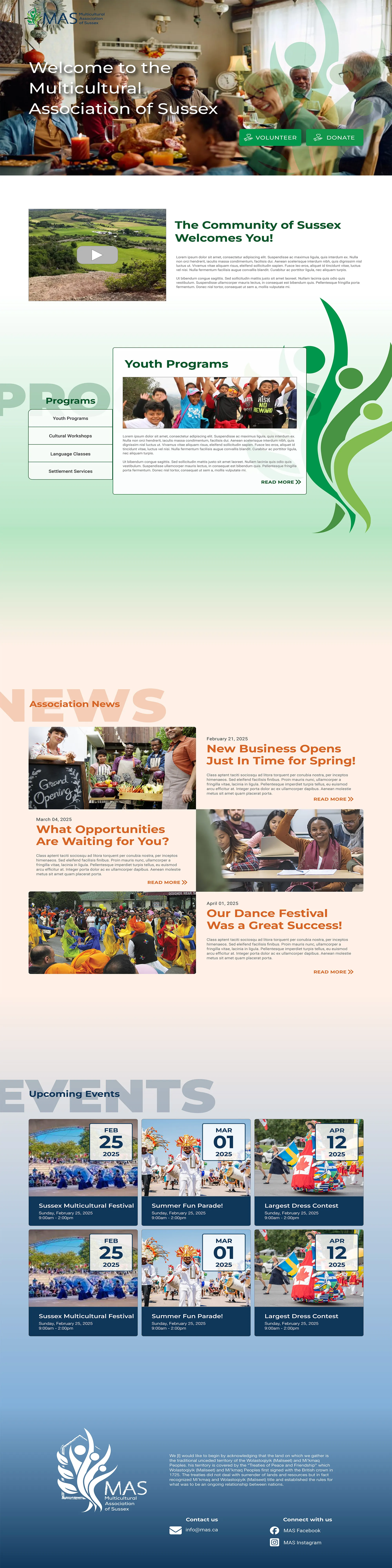 Full page screenshot of the redesigned, accessible website for MAS Sussex