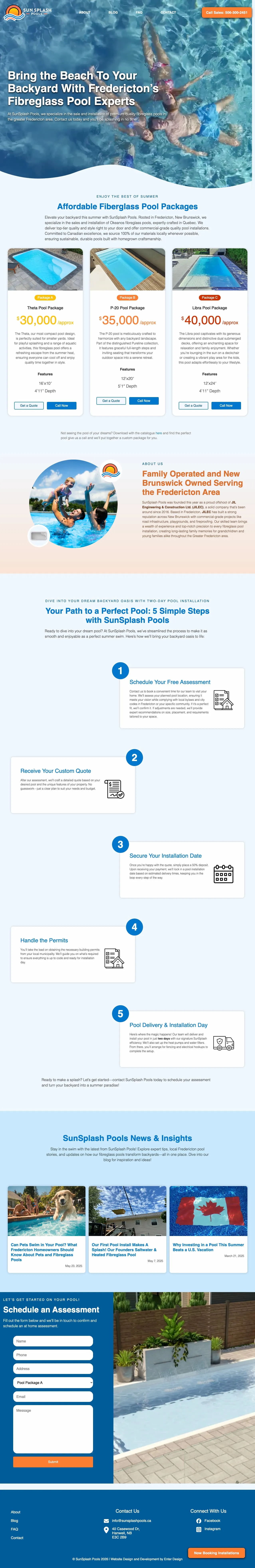 the front page of the sunsplash pools website