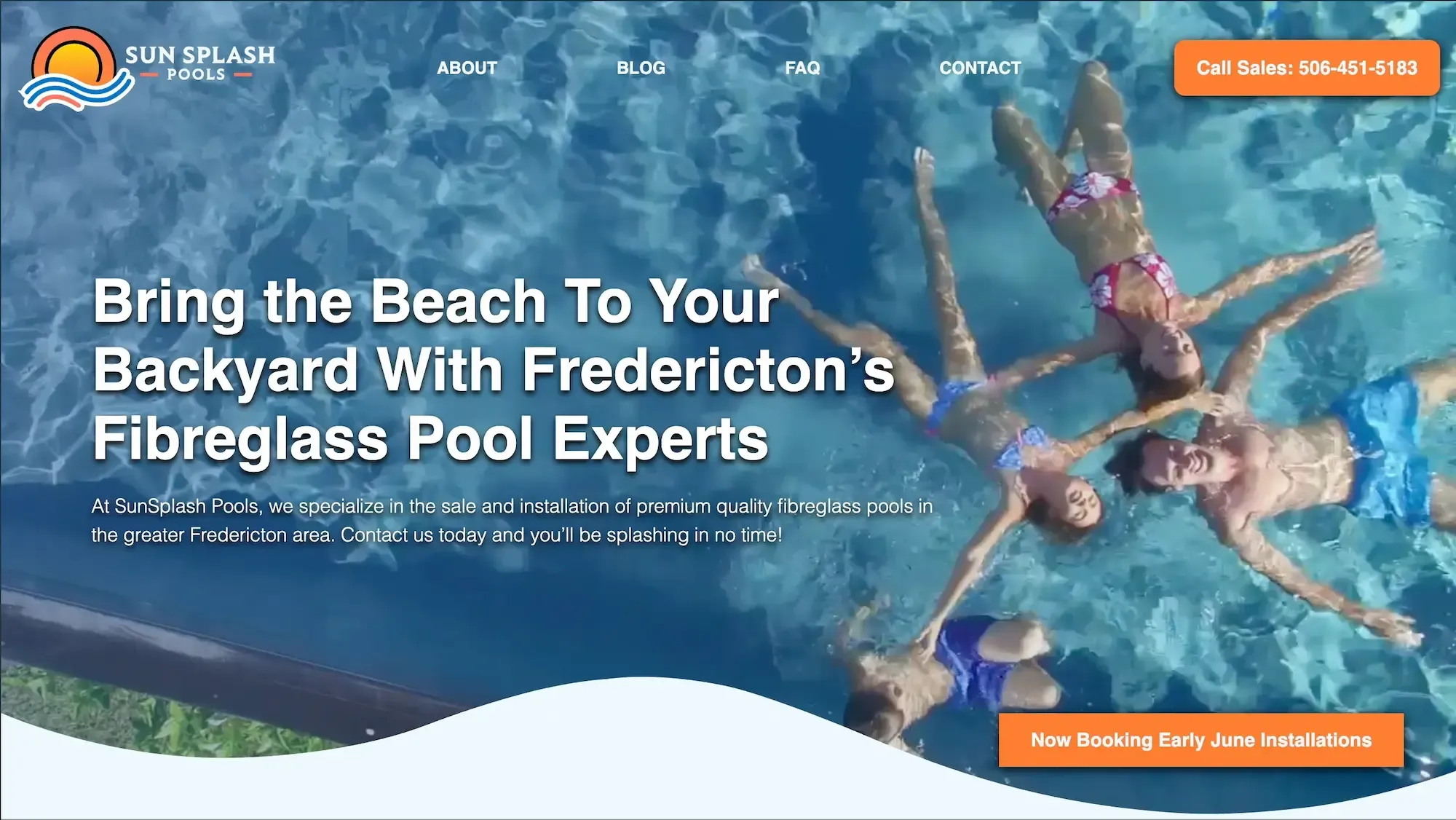 above the fold of the SunSplash Pools website