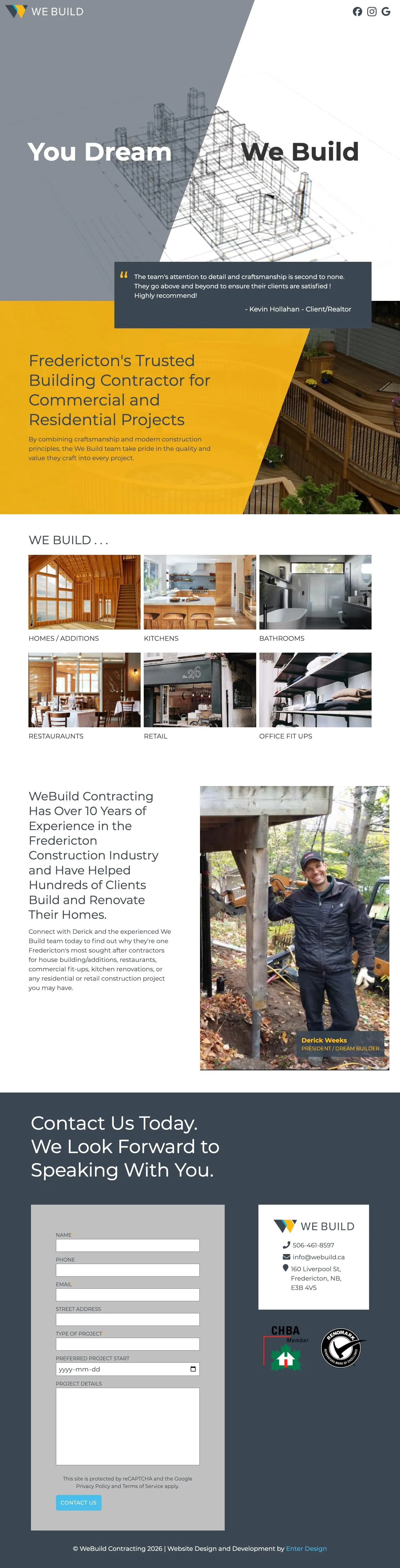 Above the fold of the WeBuild website